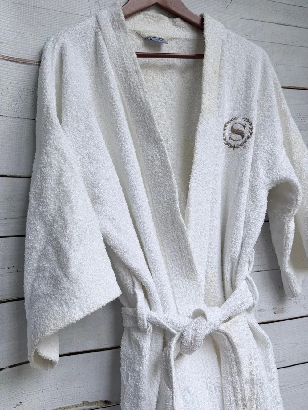 Classic White Terry Bathrobe with Embroidered Crest - Luxury Home Robe